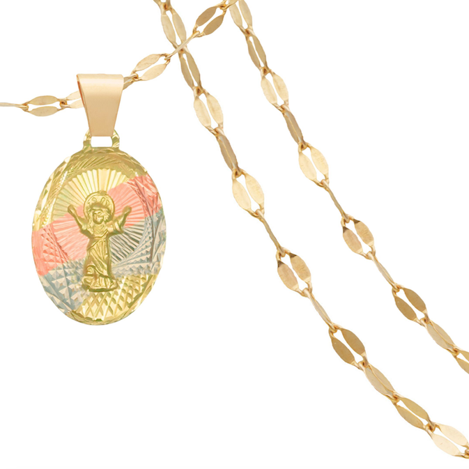 Medalla Divino Niño con Cadena Oro 10 kilates Ideal Para Primera Comunión/Bautizo. Oro Fino Joyería..