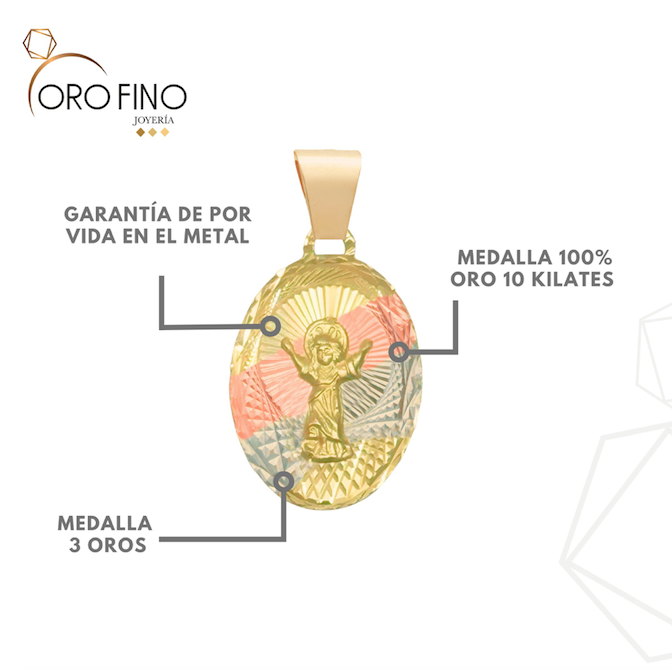 Medalla Divino Niño con Cadena Oro 10 kilates Ideal Para Primera Comunión/Bautizo. Oro Fino Joyería..