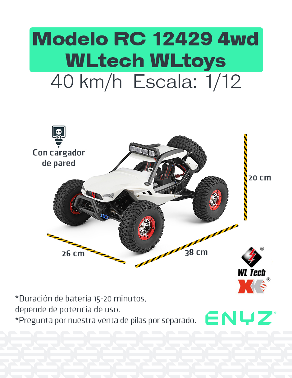 Carro Control Remoto RC 4x4 off road 40Km/h Buggy Jeep Razer RC Camioneta WLtech WLtoys Remote Control Car All Terrain blanco 12429