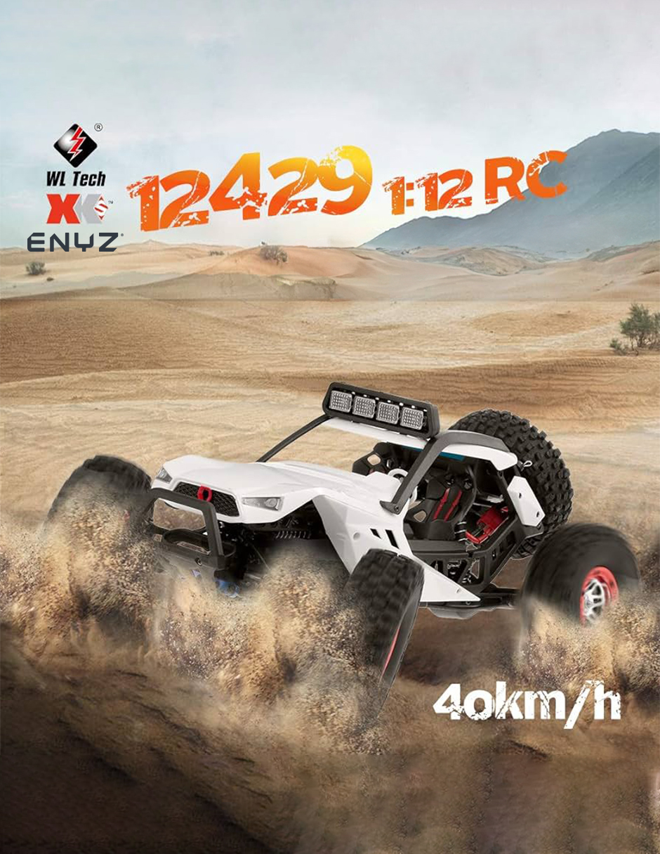 Carro Control Remoto RC 4x4 off road 40Km/h Buggy Jeep Razer RC Camioneta WLtech WLtoys Remote Control Car All Terrain blanco 12429