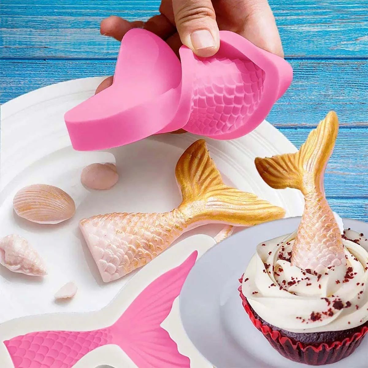 Molde De Silicona Para Fondant Con Cola De Sirena, 6 Unidade