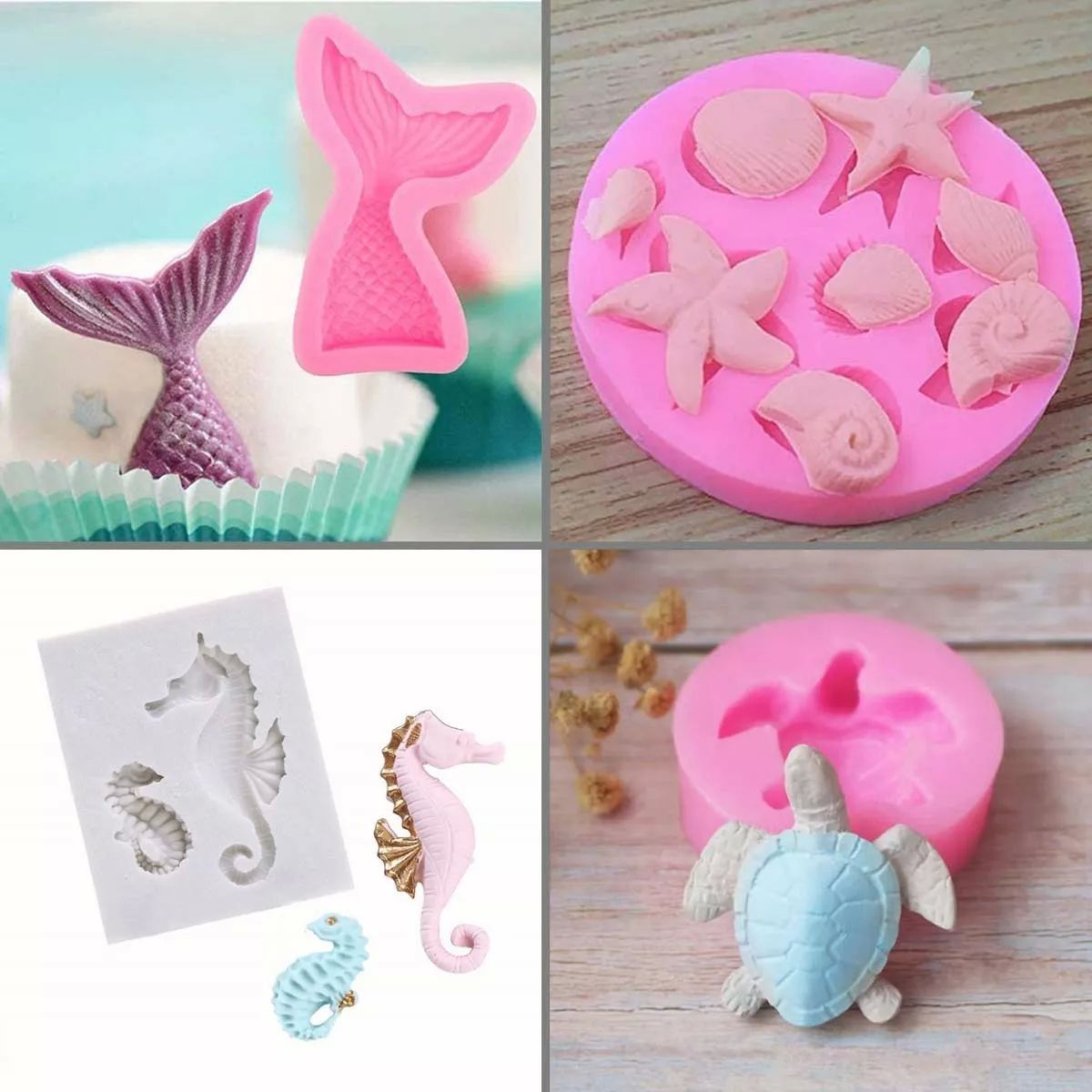 Molde De Silicona Para Fondant Con Cola De Sirena, 6 Unidade