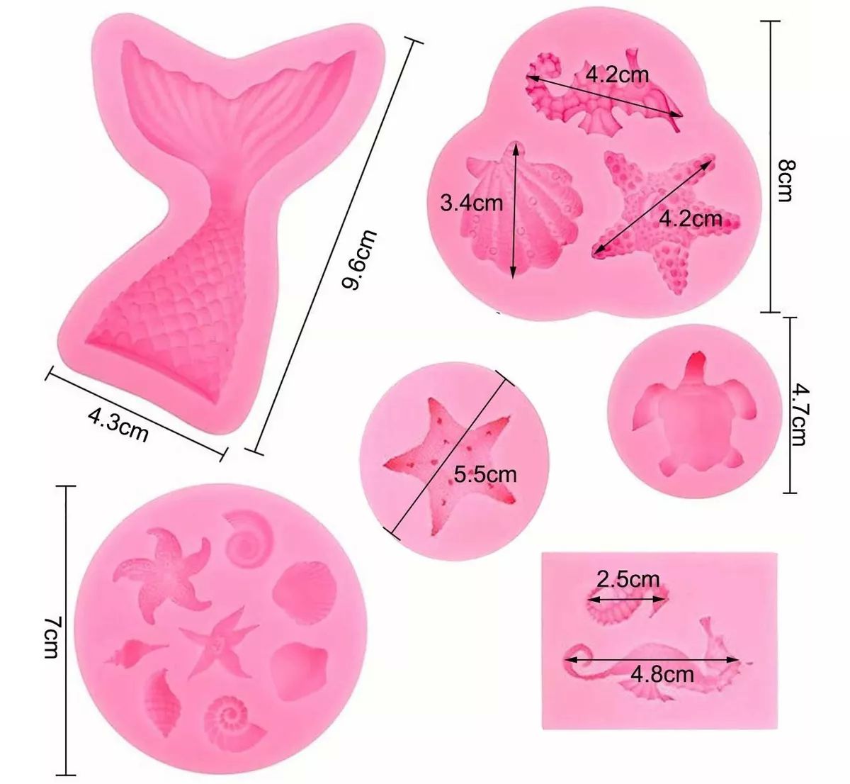 Molde De Silicona Para Fondant Con Cola De Sirena, 6 Unidade