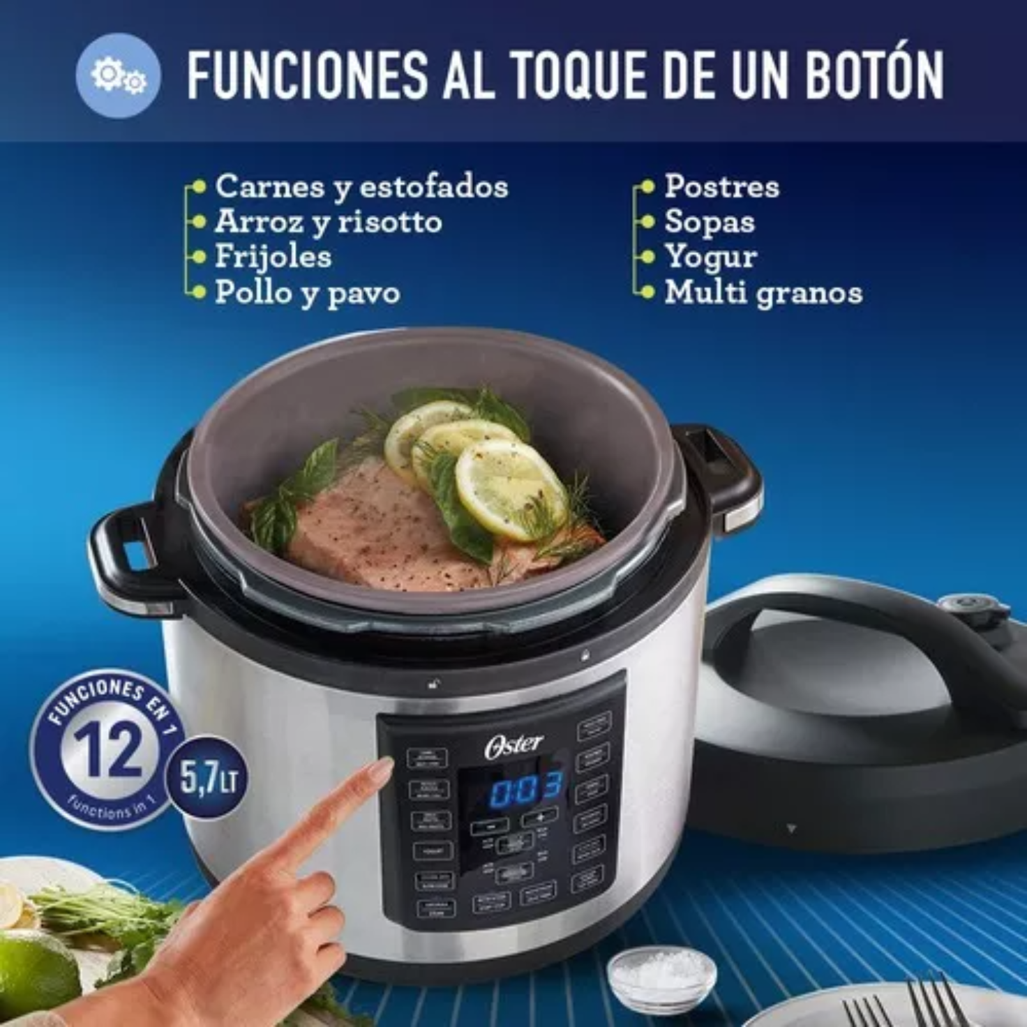Multi-olla Rápida Oster® 5,7 Litros Y 12 Funciones Ckstpcec6 Color Gris Frecuencia 50