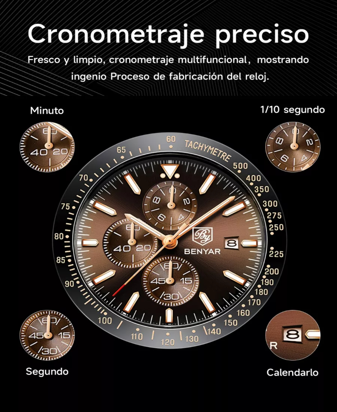 Reloj Benyar De Cuero Casual Para Hombre Con Cronógrafo