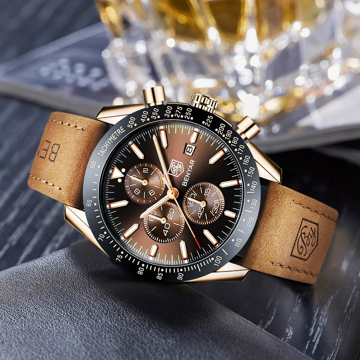 Reloj Benyar De Cuero Casual Para Hombre Con Cronógrafo