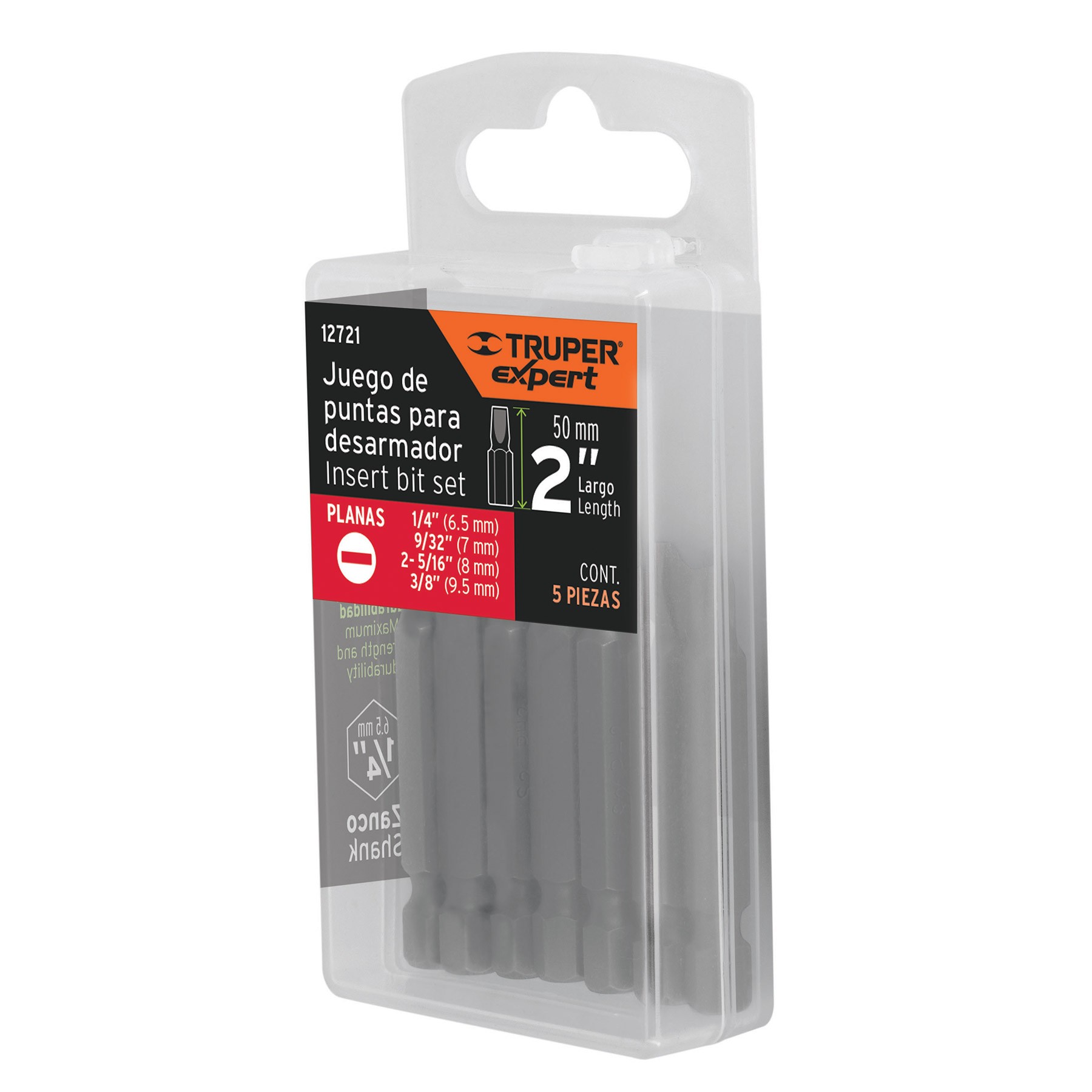 ESTUCHE CON 5 PUNTAS PLANAS COMBINADAS LARGO 2", TRUPER EXPERT 12721