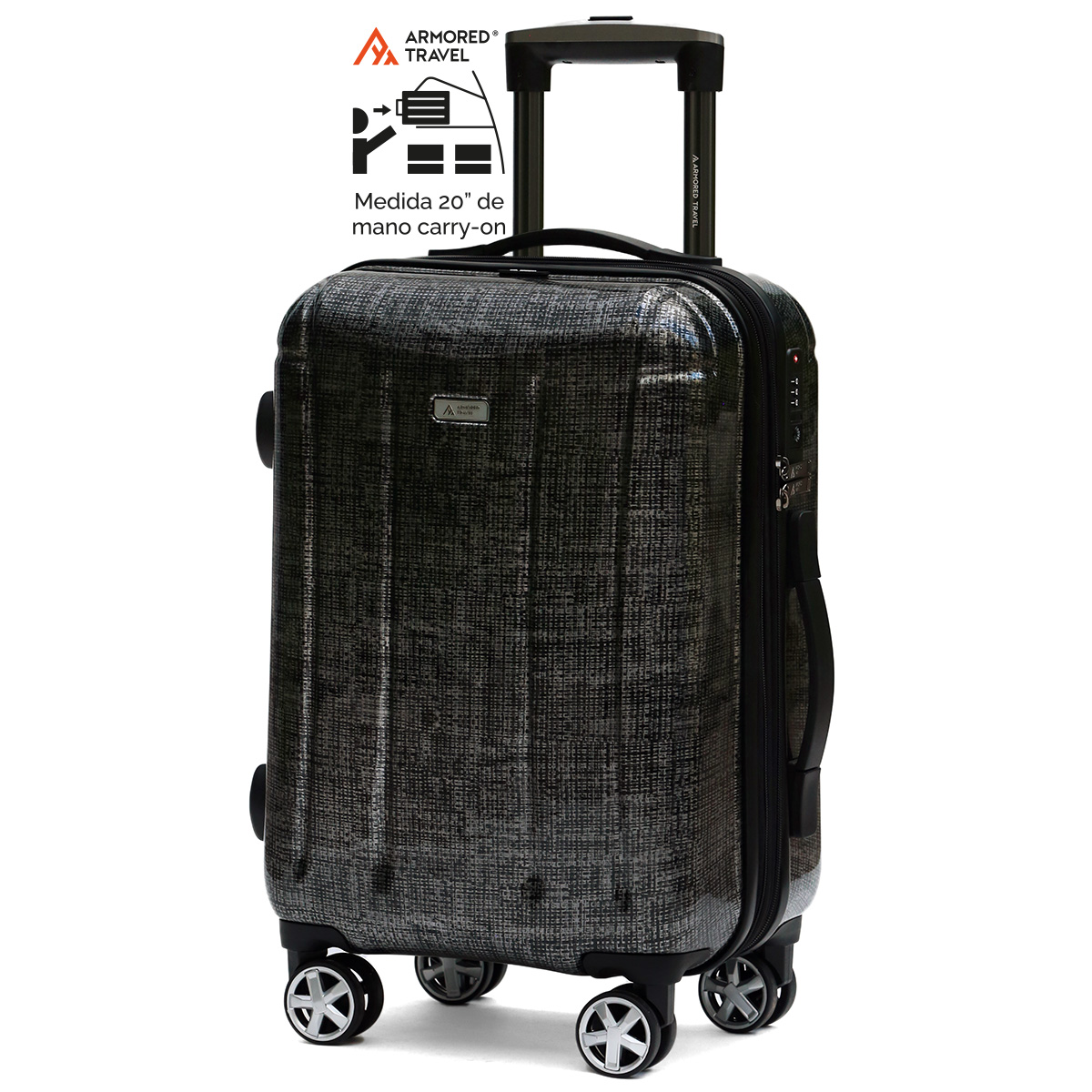 Maleta de mano carry-on cabina policarbonato Pro-x Dark 20 pulgadas capacidad 10 kg rígida con cierre expandible candado de seguridad tsa-lock Armored Travel