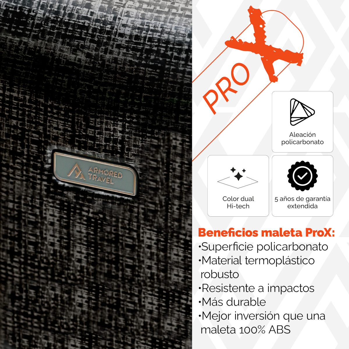 Maleta de mano carry-on cabina policarbonato Pro-x Dark 20 pulgadas capacidad 10 kg rígida con cierre expandible candado de seguridad tsa-lock Armored Travel