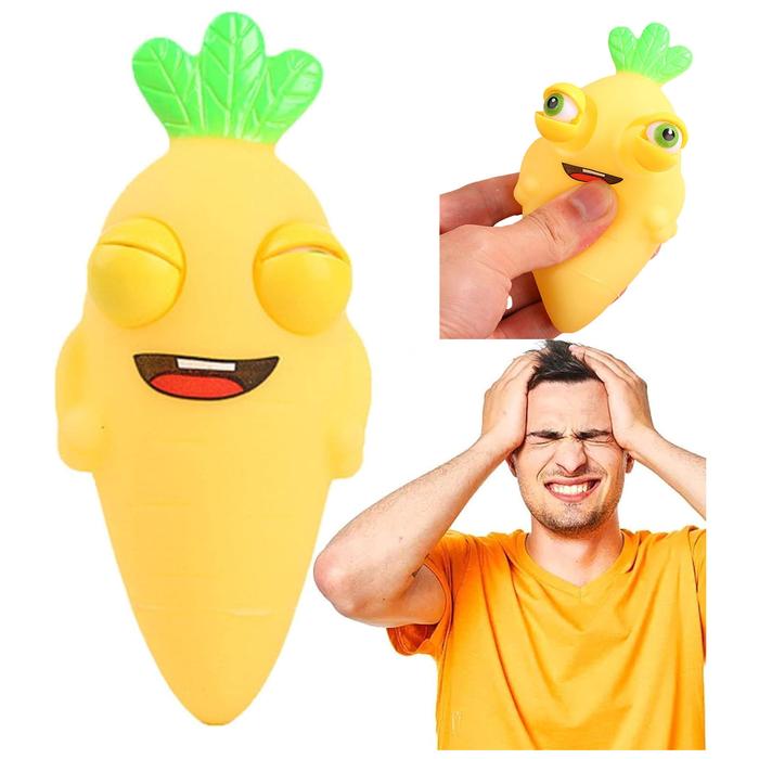 Juguete de Ojos Saltones MXPCW-001-9 1Pza Zanahoria Goma Blanda TPR NaranjaVerde, PopCarrotOrange