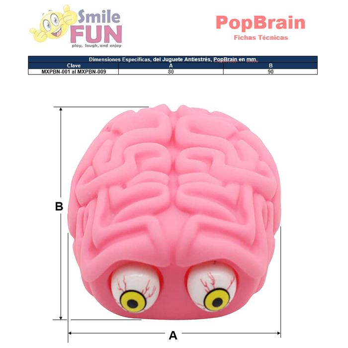 Objetos Sensoriales MXPBN-001-9 1Pza Cerebro Goma Blanda TPR Rosa, PopBrain