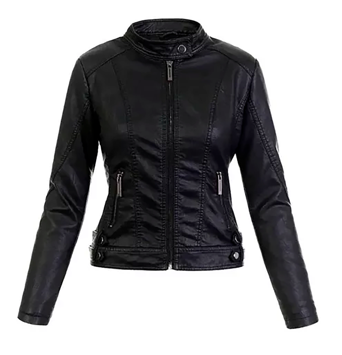 Chamarra Dama Moda Biker Cuello Mao Cierres Piel Pu