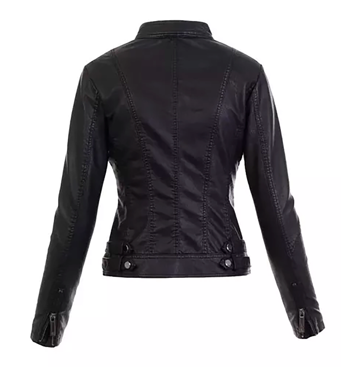 Chamarra Dama Moda Biker Cuello Mao Cierres Piel Pu