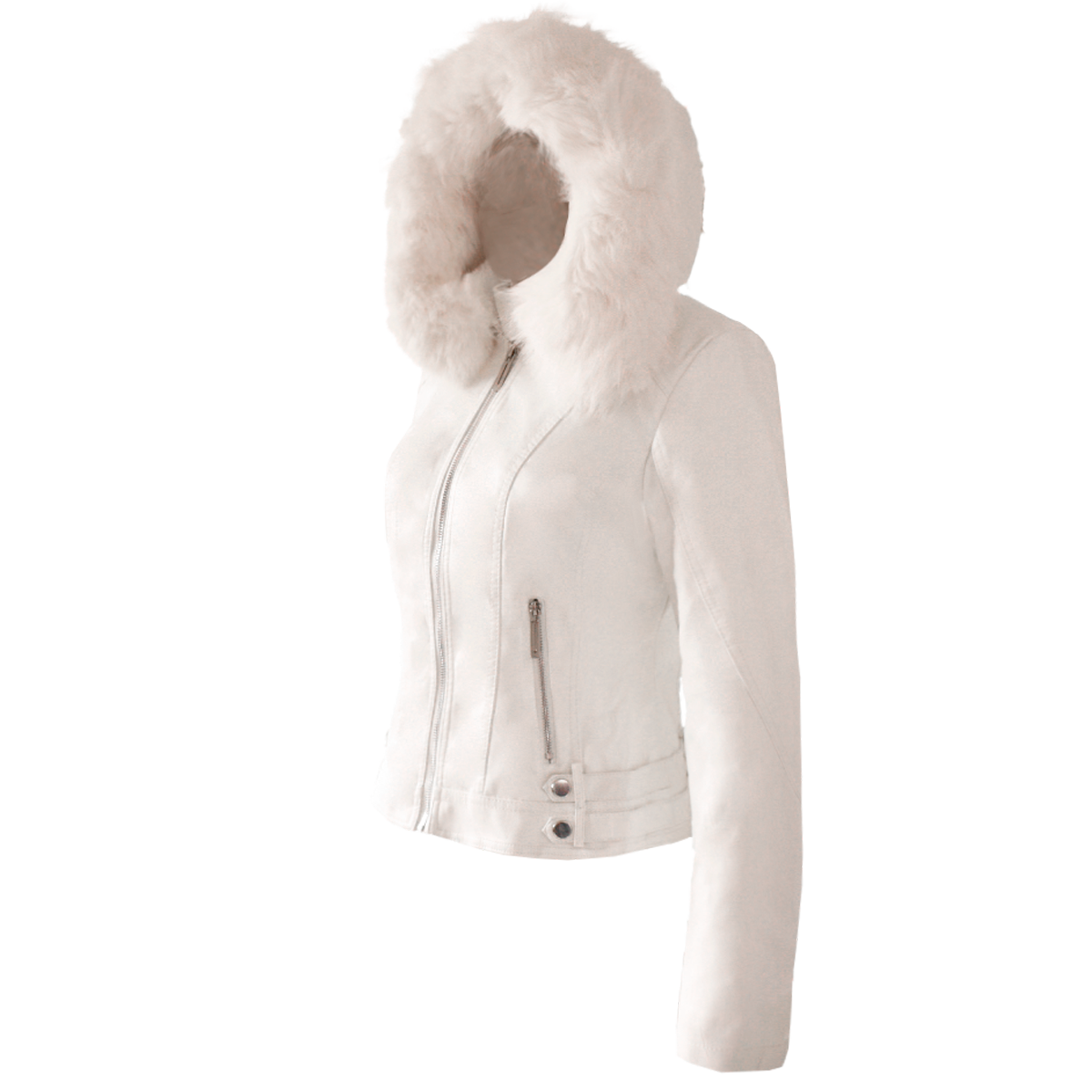 Chamarra Piel Con Felpa Gorro Desmontable Cuero Pu.