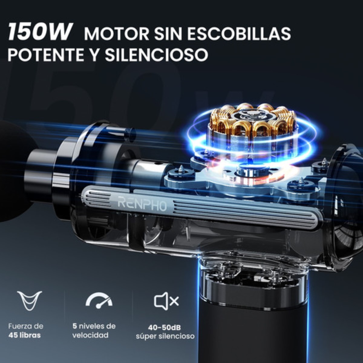 Pistola Masajeadora Eléctrica Con Frío Y Calor Muscular, Negro