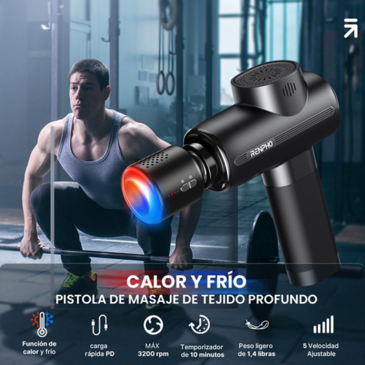 Pistola Masajeadora Eléctrica Con Frío Y Calor Muscular, Negro