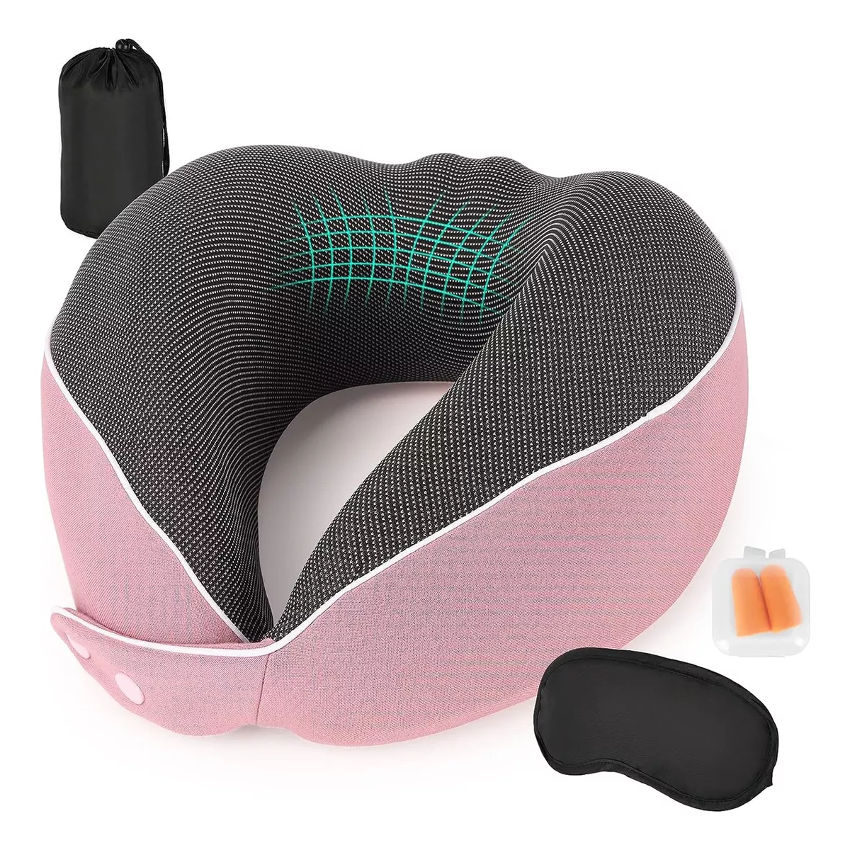 Cojín De Cuello Cómodo, Almohada Viaje Espuma Viscoelástica Rosa