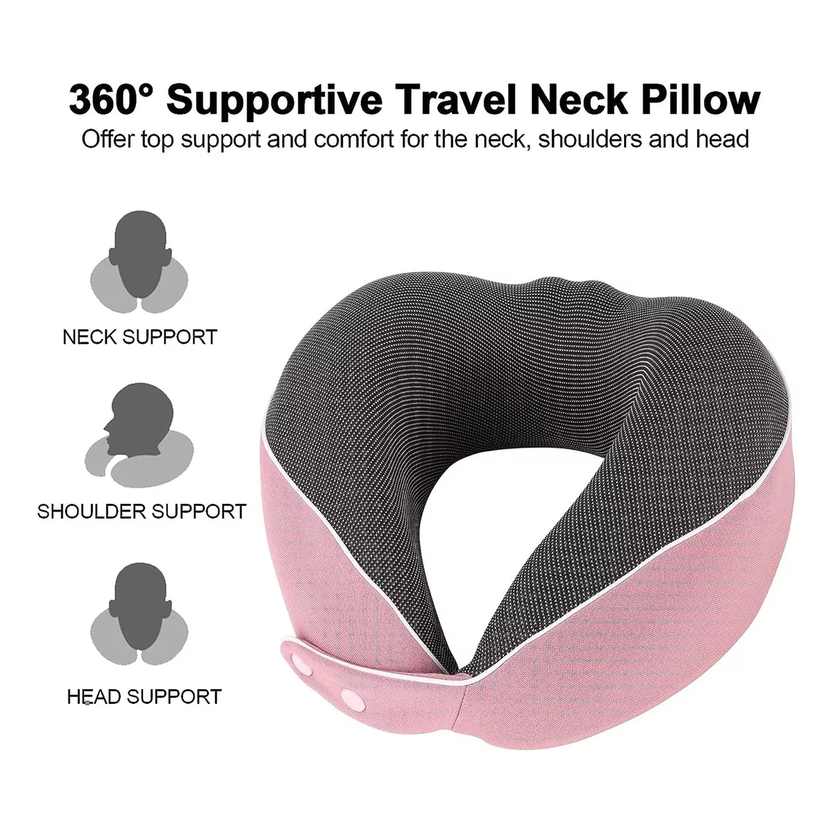 Cojín De Cuello Cómodo, Almohada Viaje Espuma Viscoelástica Rosa
