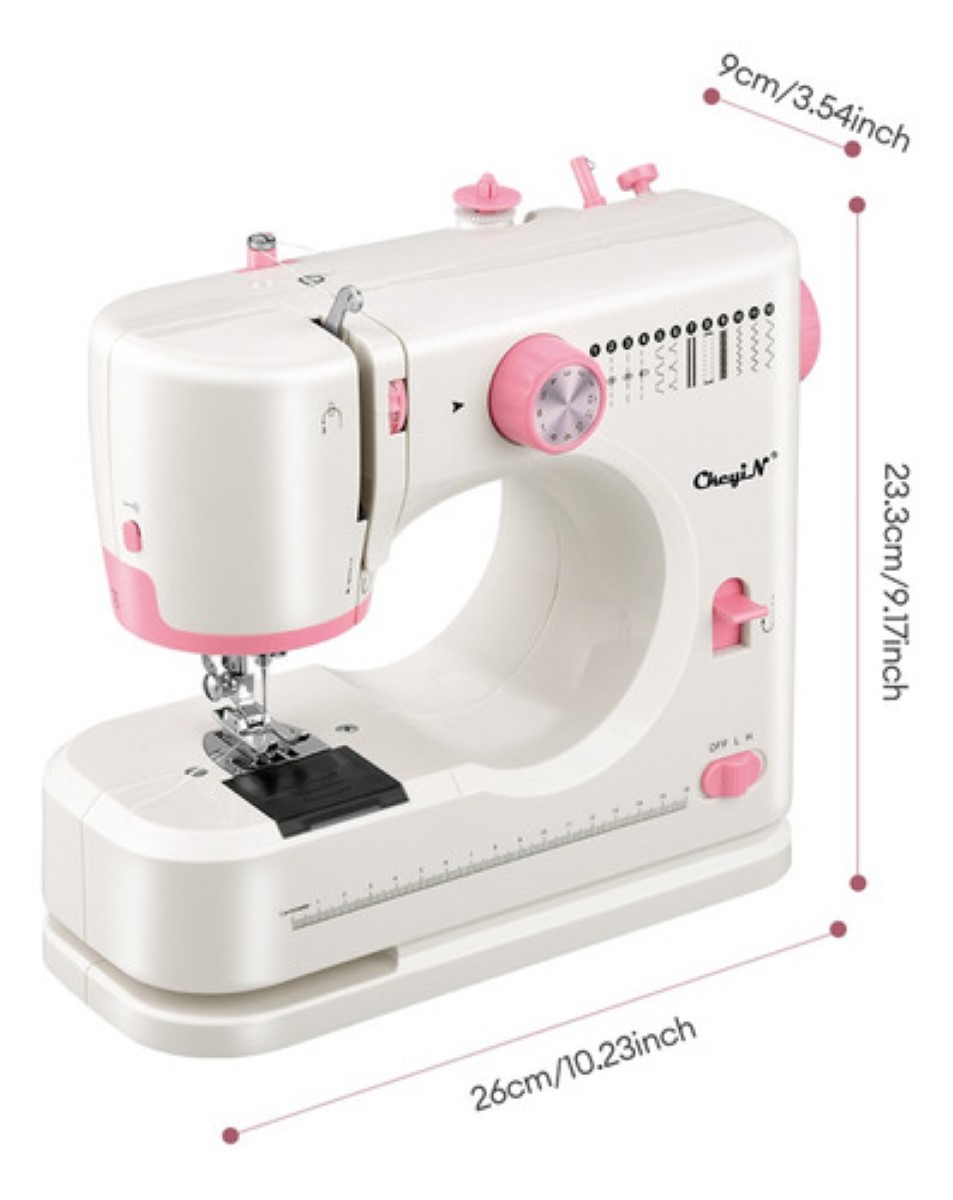 Máquina De Coser Eléctrica Portátil Doméstico De 12 Puntadas, Color Blanco con Rosa.
