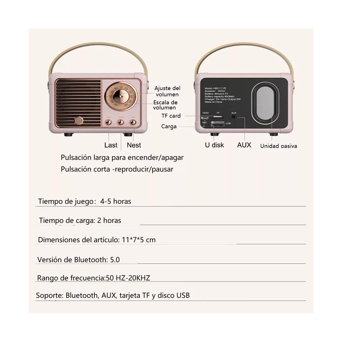 Mini Bocina Bluetooth Portatil Retro Clasica Radio Carga Usb