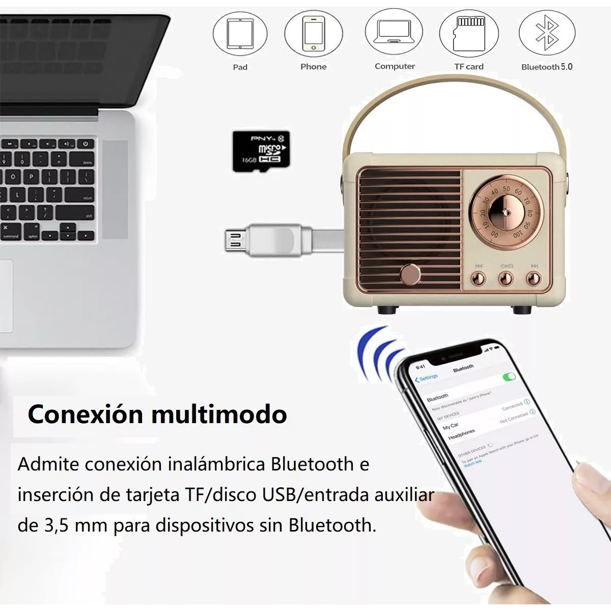 Mini Bocina Bluetooth Portatil Retro Clasica Radio Carga Usb