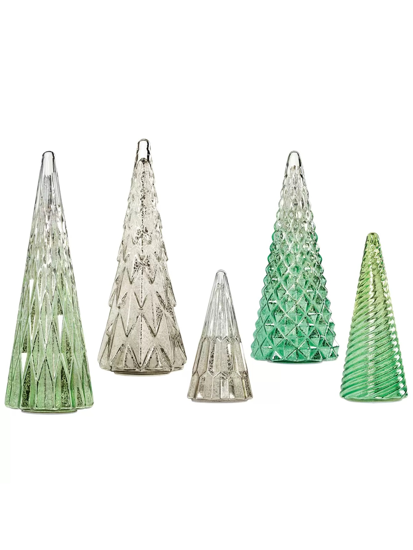 Juego de 5 Árboles de Vidrio con Luz LED Verdes para Decoración de Mesa Navideña de Interiores