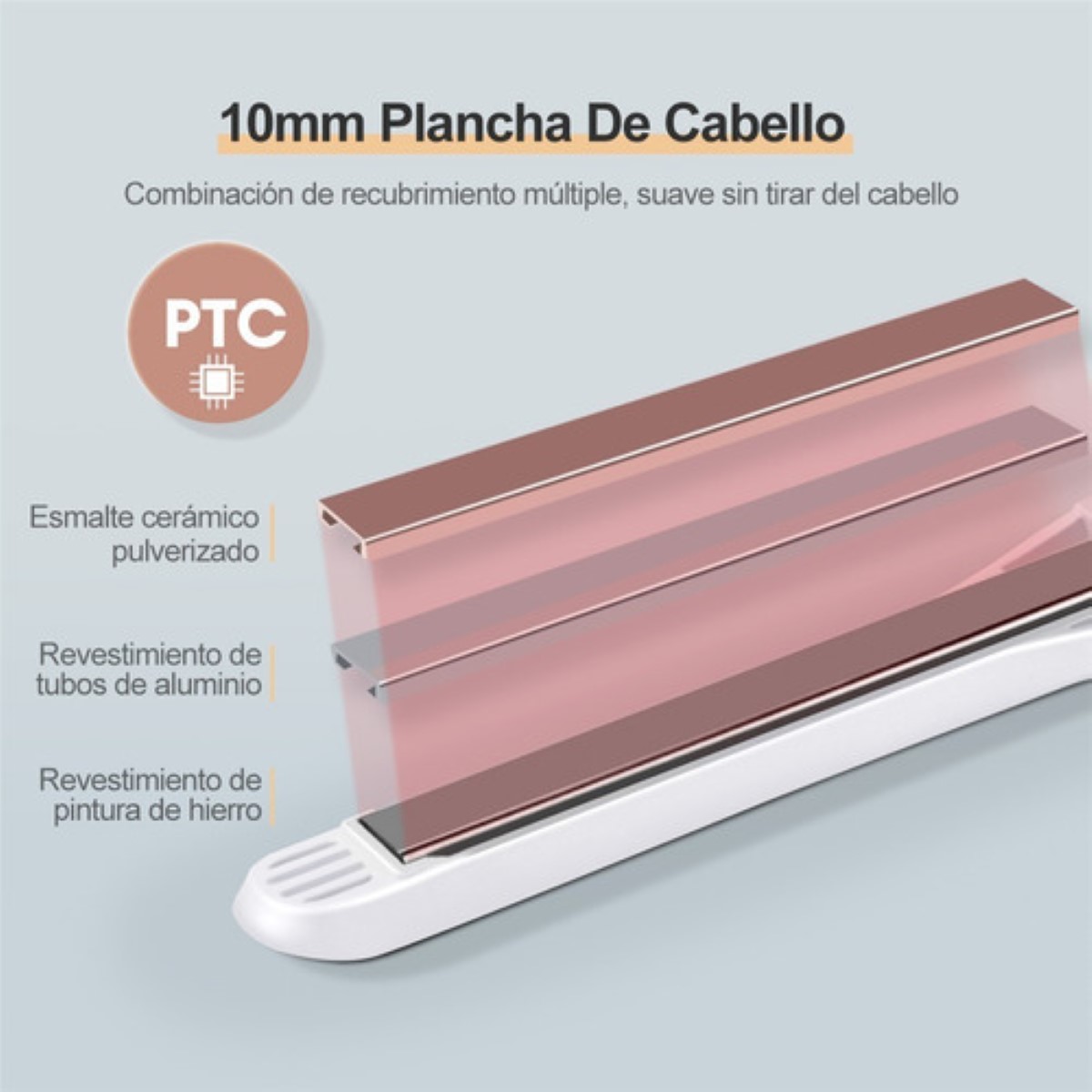 Plancha De Cabello Ckeyin De Cerámica 10mm, Dorado Y Blanco