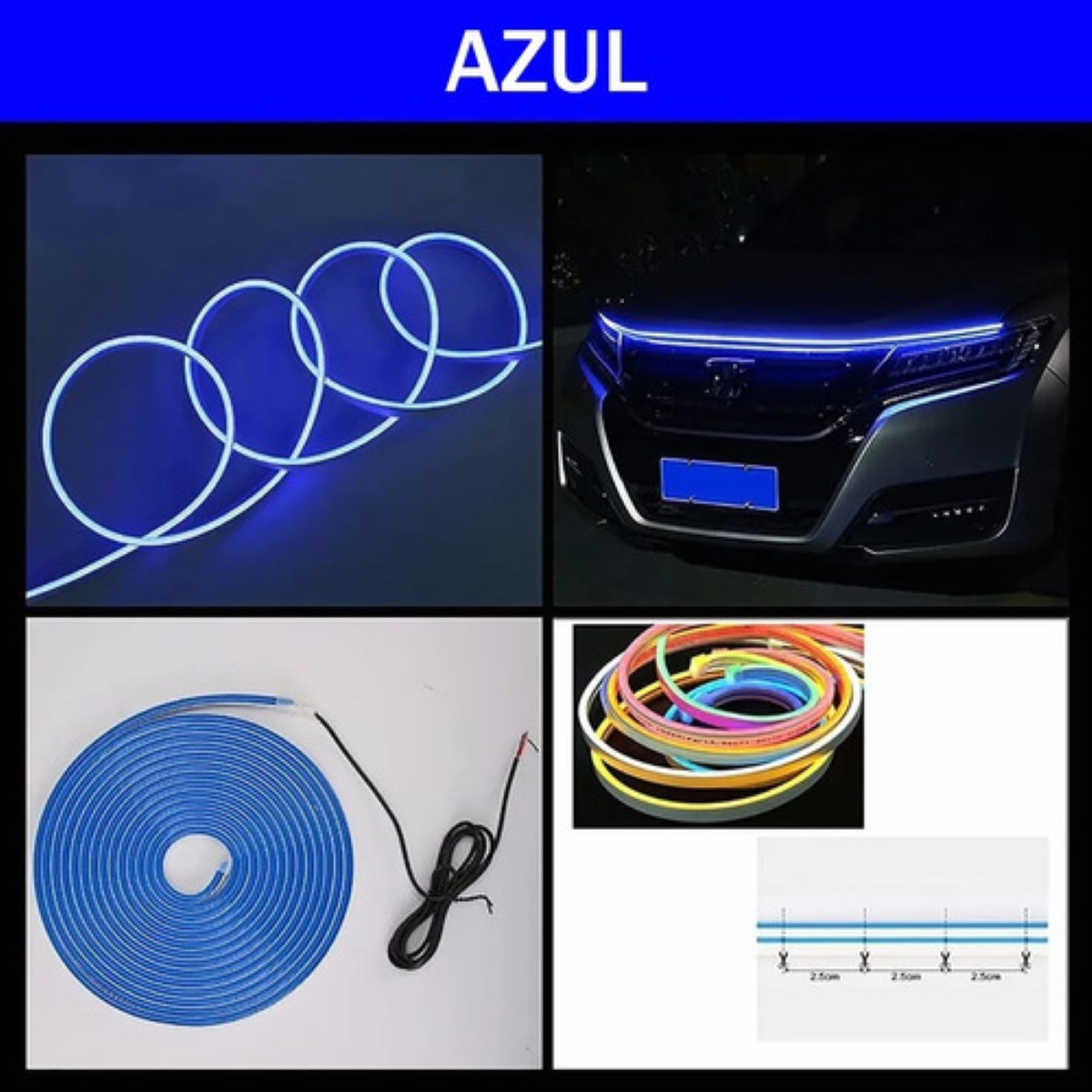 Tira De Luces Led De Circulación Para Capó De Auto  AZUL