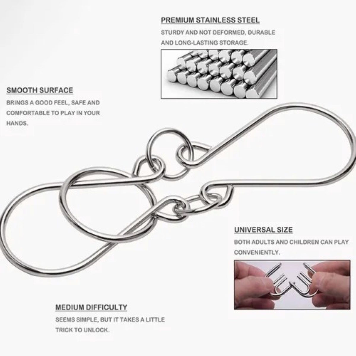 32 Piezas Rompecabezas De Alambre De Metal Para Adultos Niño PLATA 