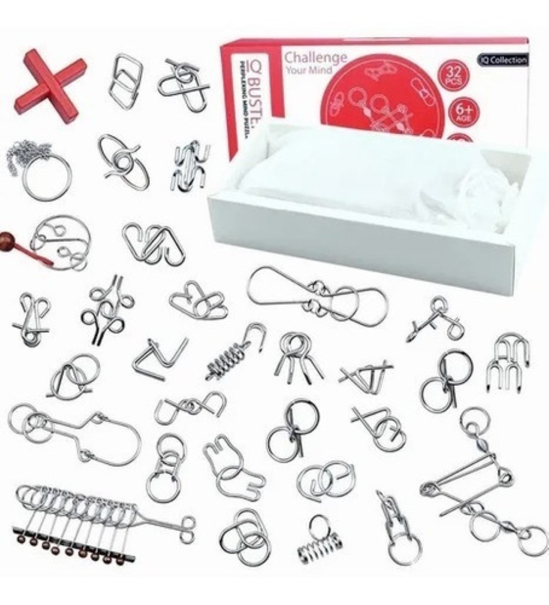 32 Piezas Rompecabezas De Alambre De Metal Para Adultos Niño PLATA 