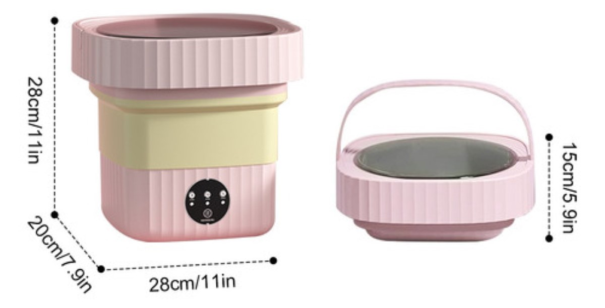 Mini Lavadora Secadora Portátil Grande Luz Plegable6.5l ROSA.