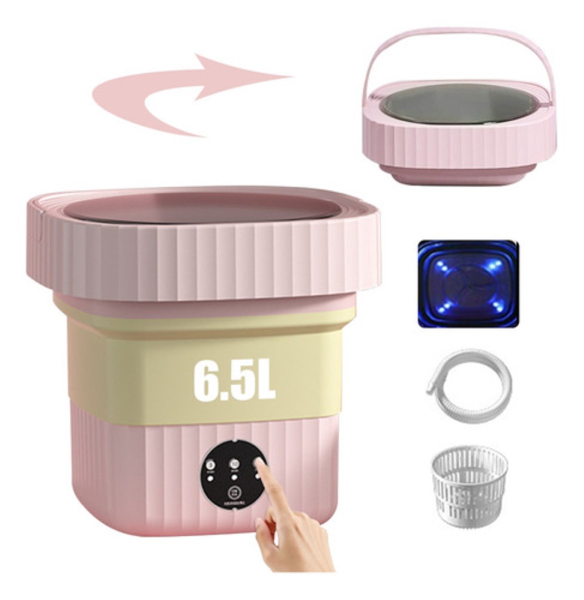 Mini Lavadora Secadora Portátil Grande Luz Plegable6.5l ROSA.