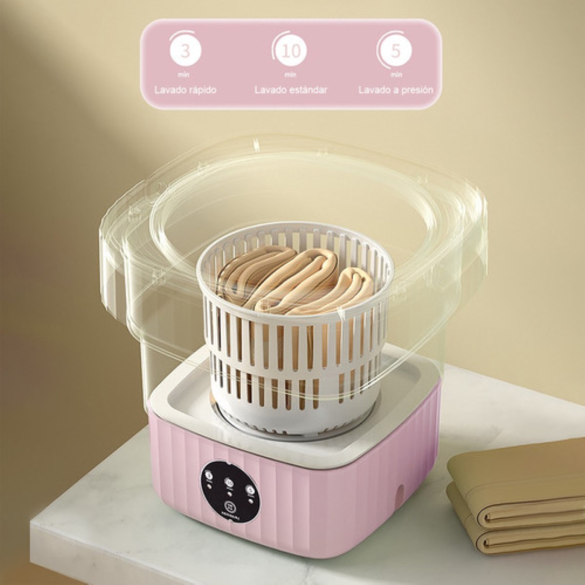 Mini Lavadora Secadora Portátil Grande Luz Plegable6.5l ROSA.