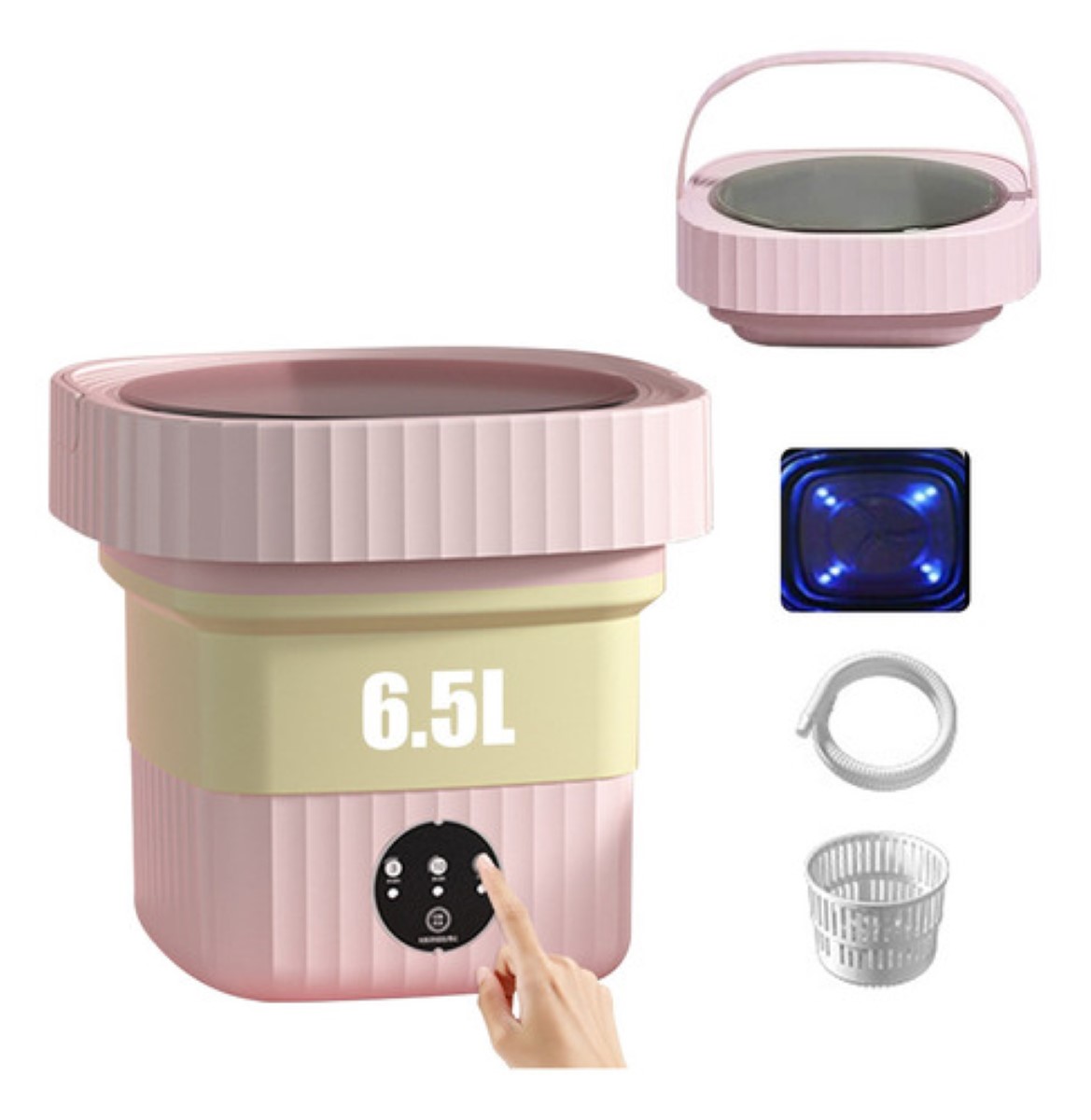 Mini Lavadora Secadora Portátil Grande Luz Plegable6.5l ROSA.