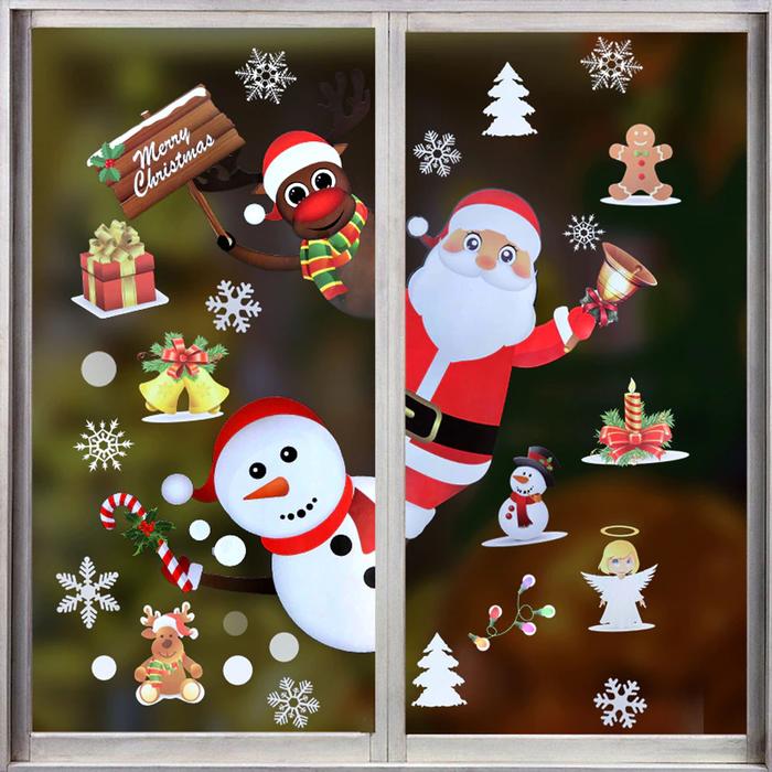 Calcomanías Figuras Navideñas MXCKC-001-4 4 Plantillas de 35x25cm cu PVC Doble Vista, StickCris