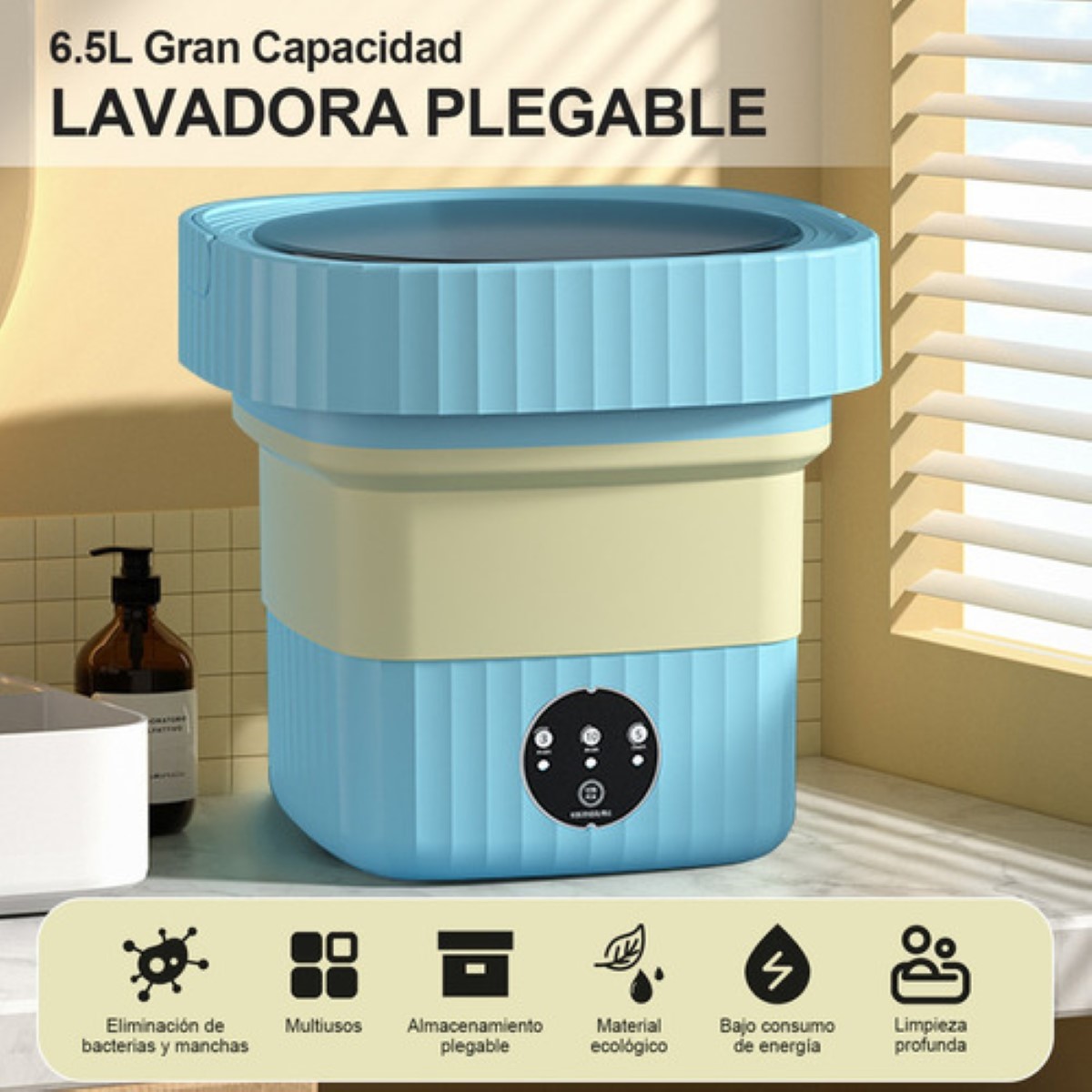 Mini Lavadora Secadora Portátil Grande Luz Azul Plegable6.5l