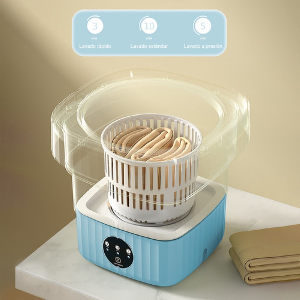 Mini Lavadora Secadora Portátil Grande Luz Azul Plegable6.5l