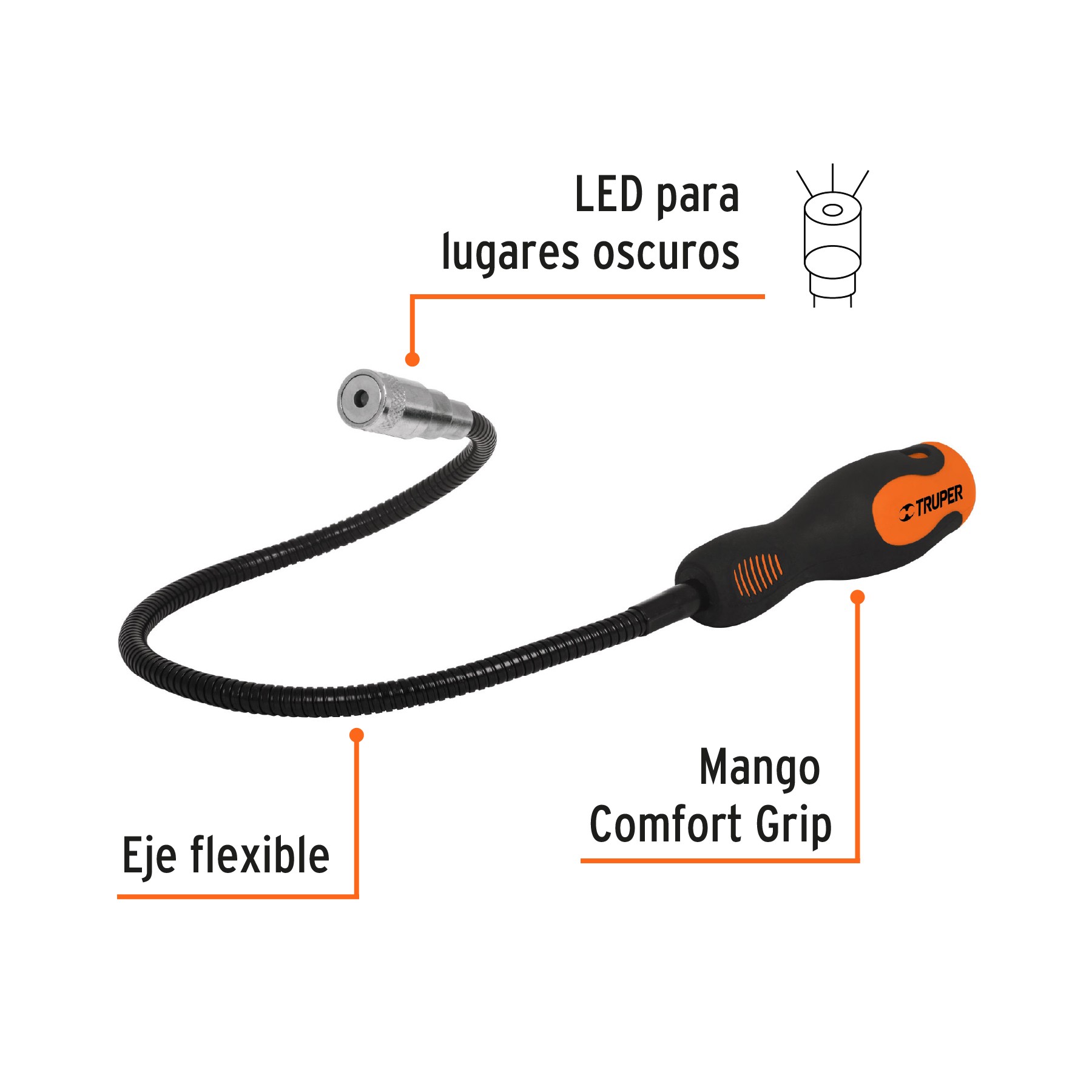IMÁN FLEXIBLE DE ACERO CON LED, 3 KG, TRUPER 15326