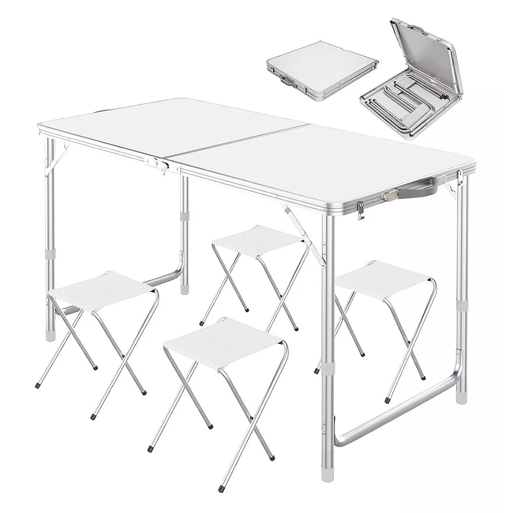 Mesa Plegable Portafolio 1.20m Y 4 Sillas Portátiles Jardin