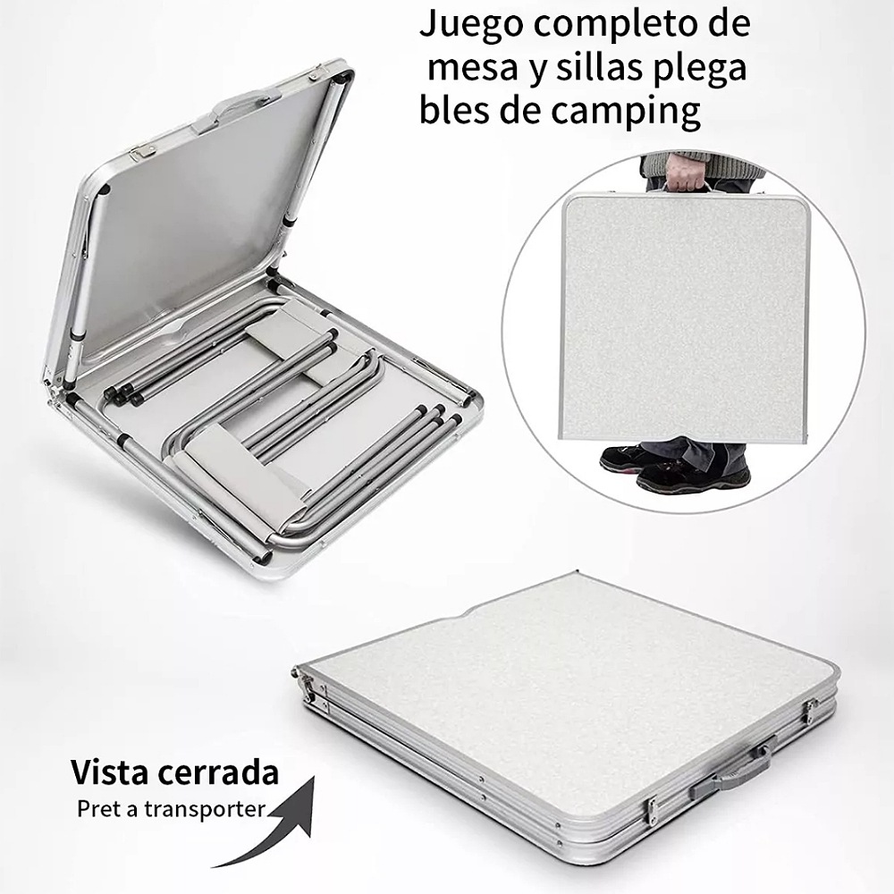 Mesa Plegable Portafolio 1.20m Y 4 Sillas Portátiles Jardin