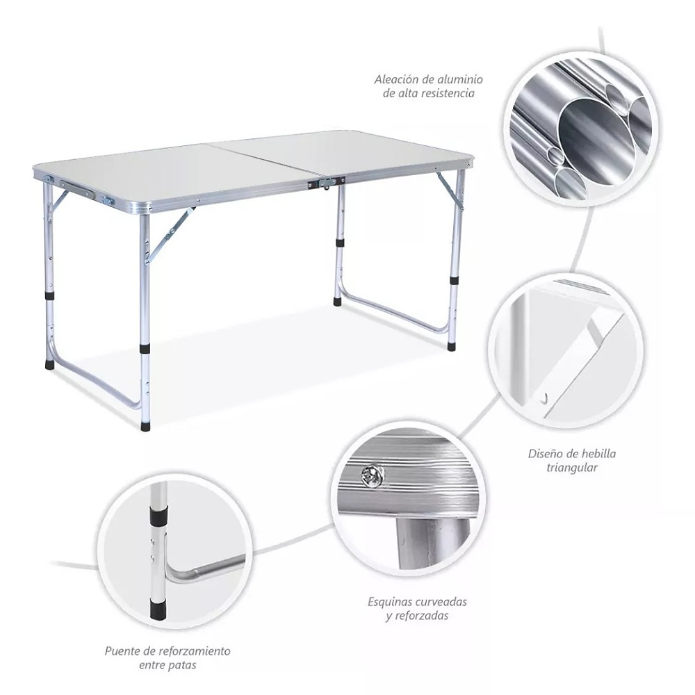 Mesa Plegable Portafolio 1.20m Y 4 Sillas Portátiles Jardin
