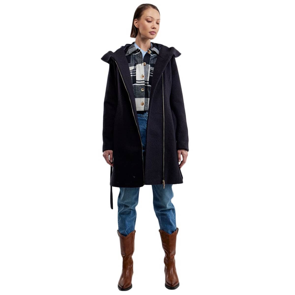 Abrigo con capucha azul marino para mujer, marca Holly Land, mod. 1099381