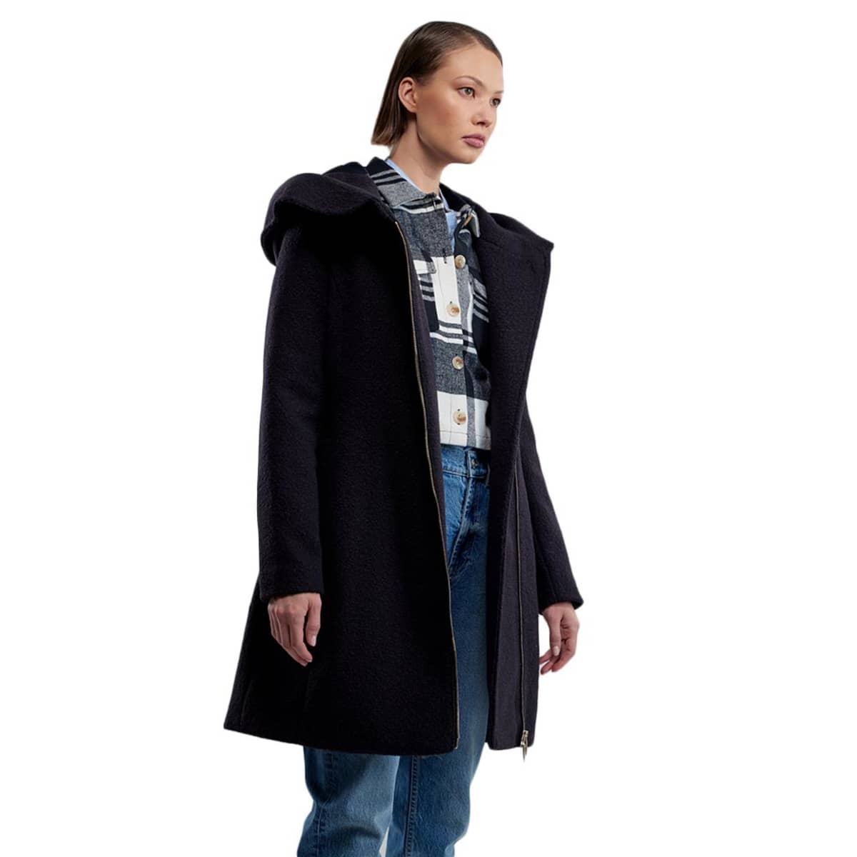 Abrigo con capucha azul marino para mujer, marca Holly Land, mod. 1099381