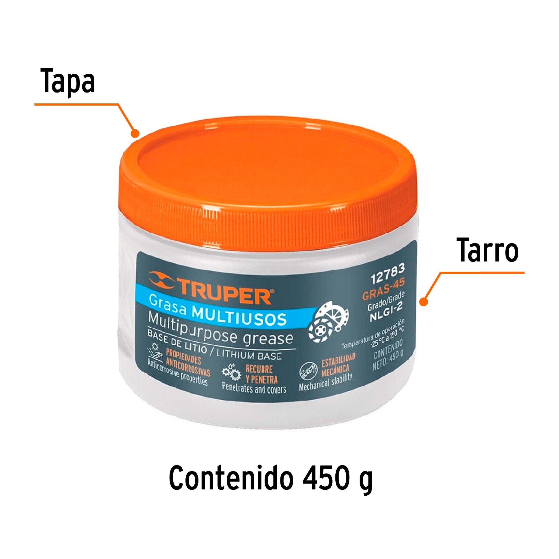 GRASA LUBRICANTE MULTIUSOS, BASE LITIO, 450 G, TRUPER 12783
