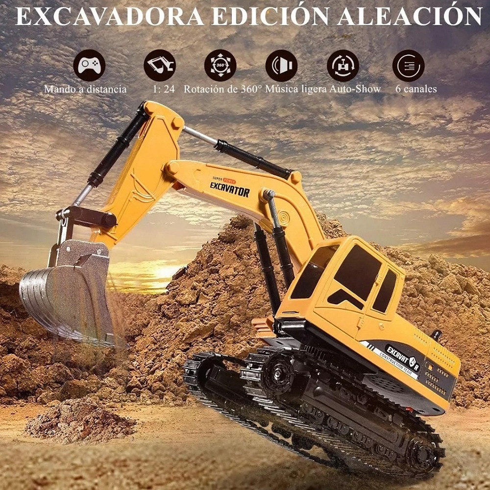 Excavadora Control Remoto 1:24 Rc Juguete 6canal Niños Metal