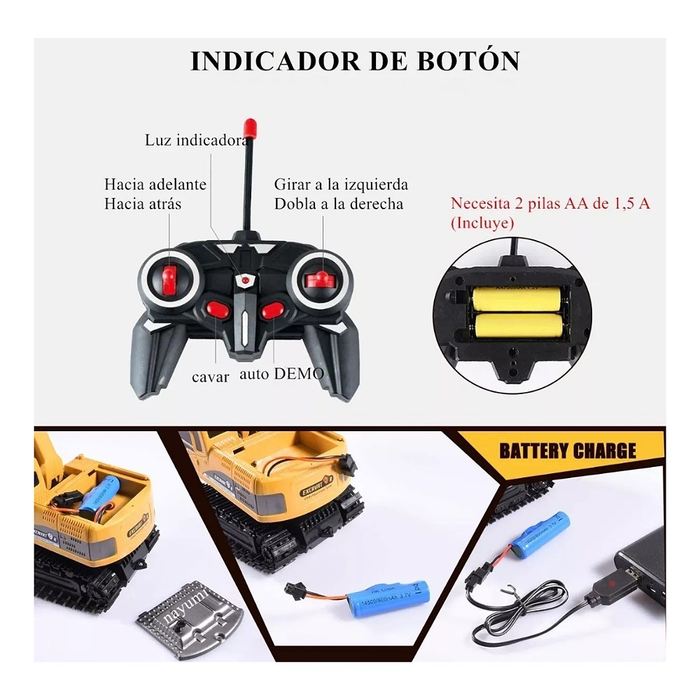 Excavadora Control Remoto 1:24 Rc Juguete 6canal Niños Metal