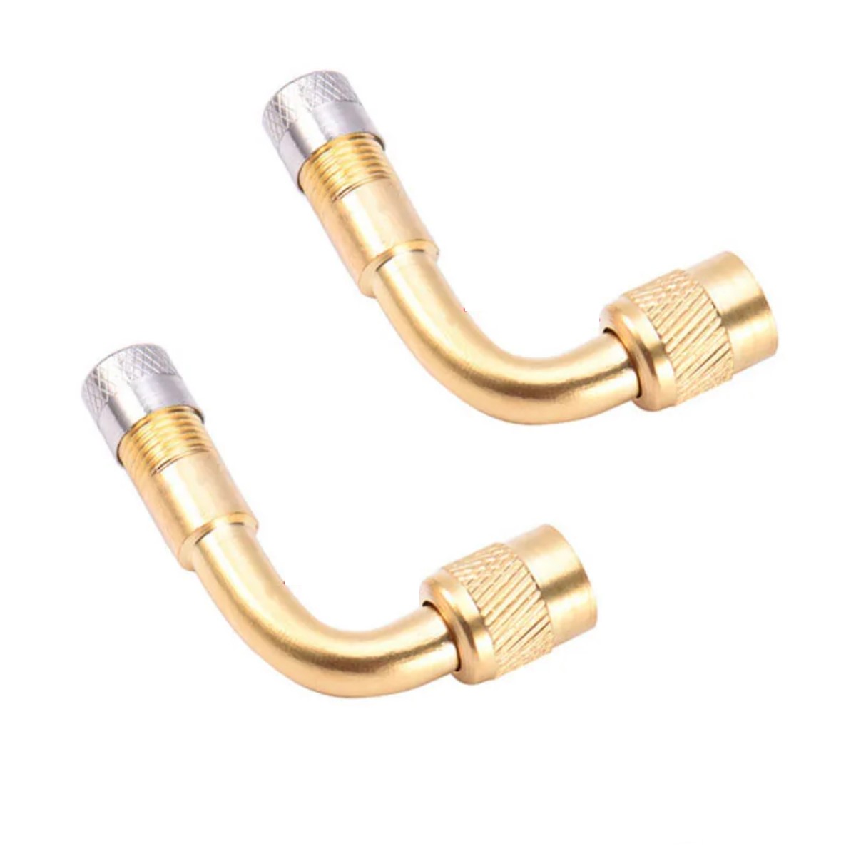 Adaptador válvula aire metálico cámara aire llanta dos extensión neumático auto moto bici 90 oro.