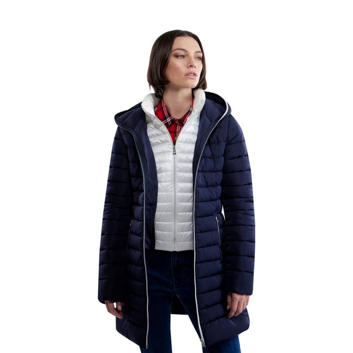 Chamarra larga acolchada para mujer, color azul marino, marca Holly Land, mod. 1098154