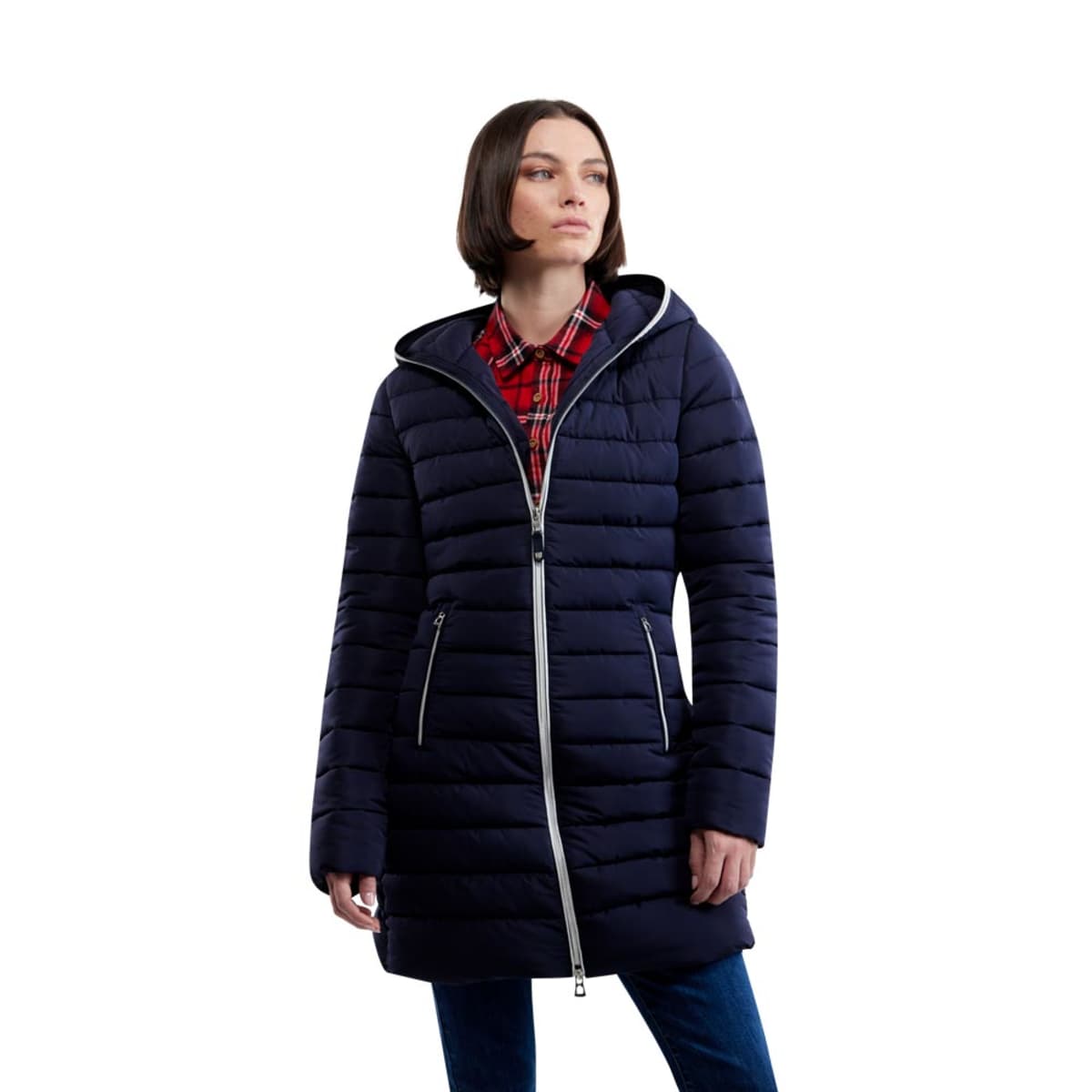 Chamarra larga acolchada para mujer, color azul marino, marca Holly Land, mod. 1098154