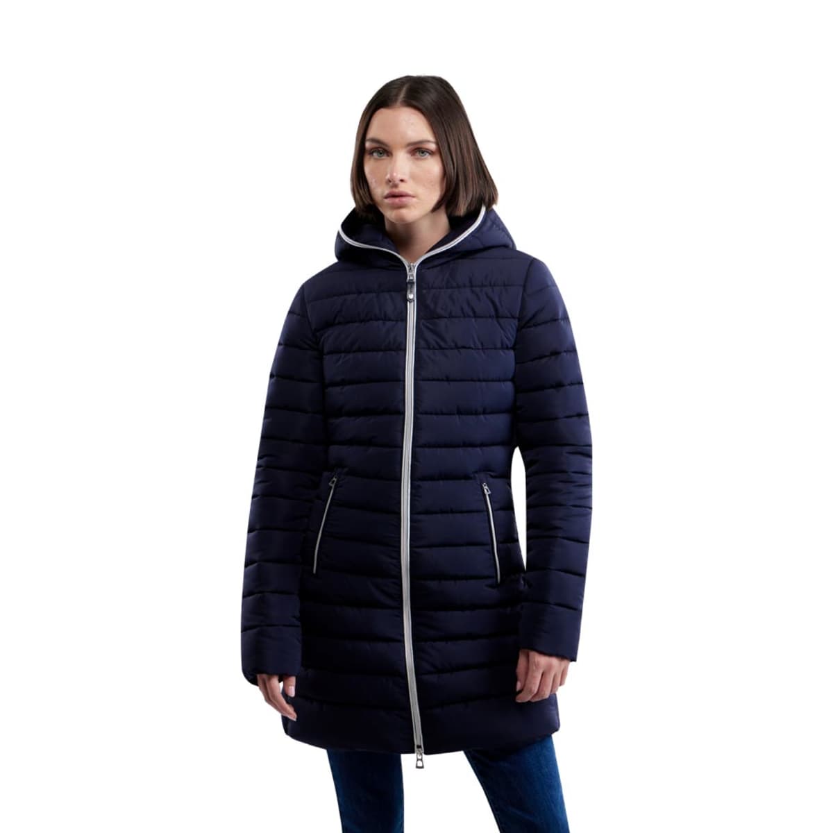 Chamarra larga acolchada para mujer, color azul marino, marca Holly Land, mod. 1098154